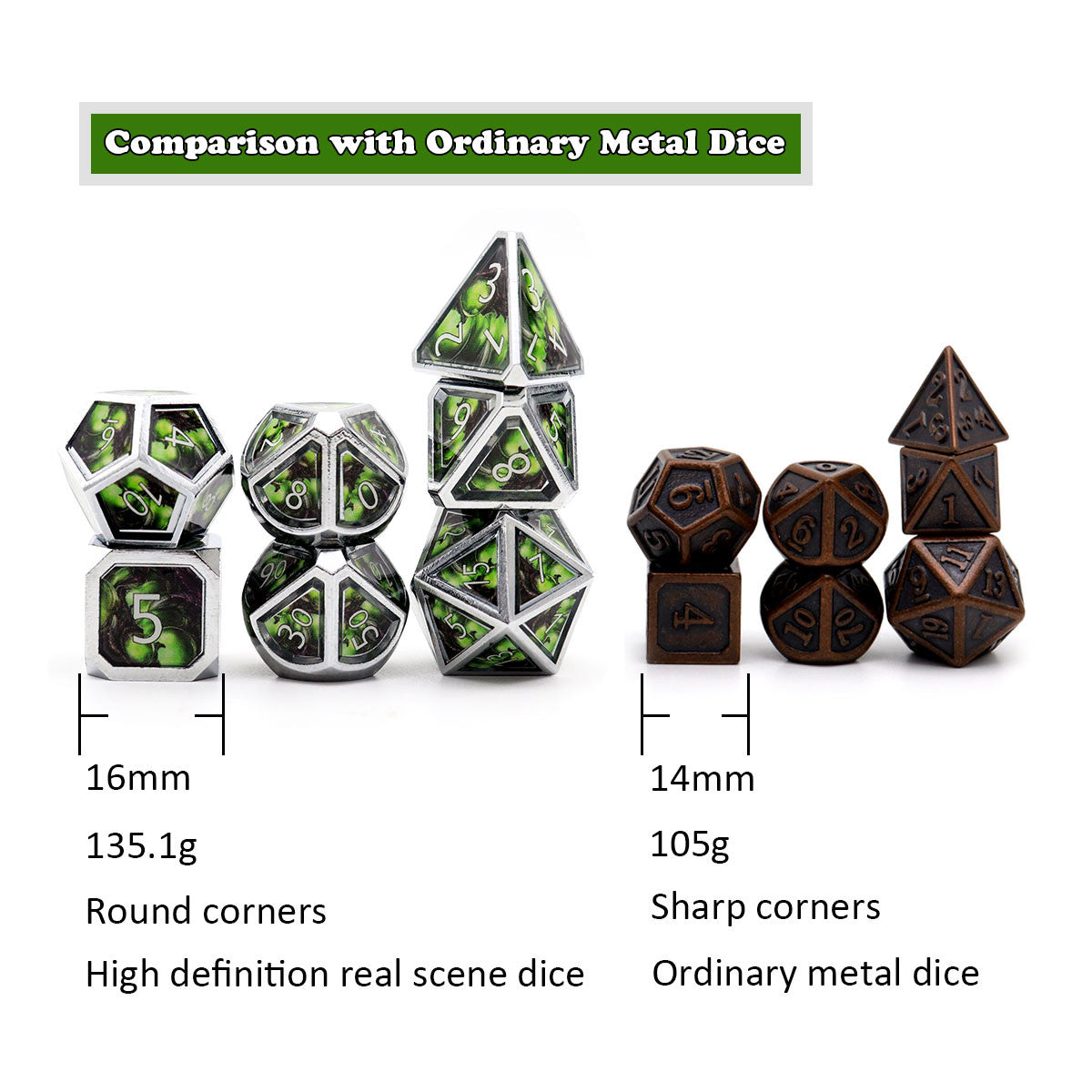 haxtec silver green metal dnd dice set spell real scene venom bolt snake poision dnd 5e