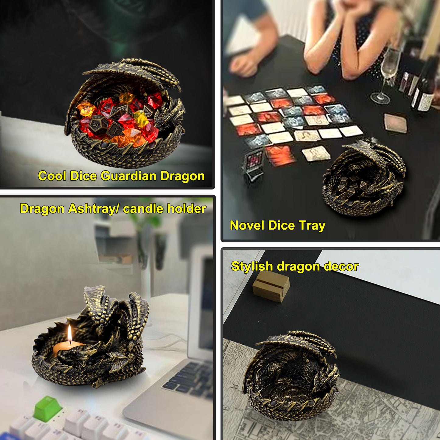 Haxtec Dragon Dice Jail Guardian DND Dice Tray Holder Dungeons and Dragons Accessories Novelty DM RPG Gift Dragon Statue Decor(Antique Bronze)