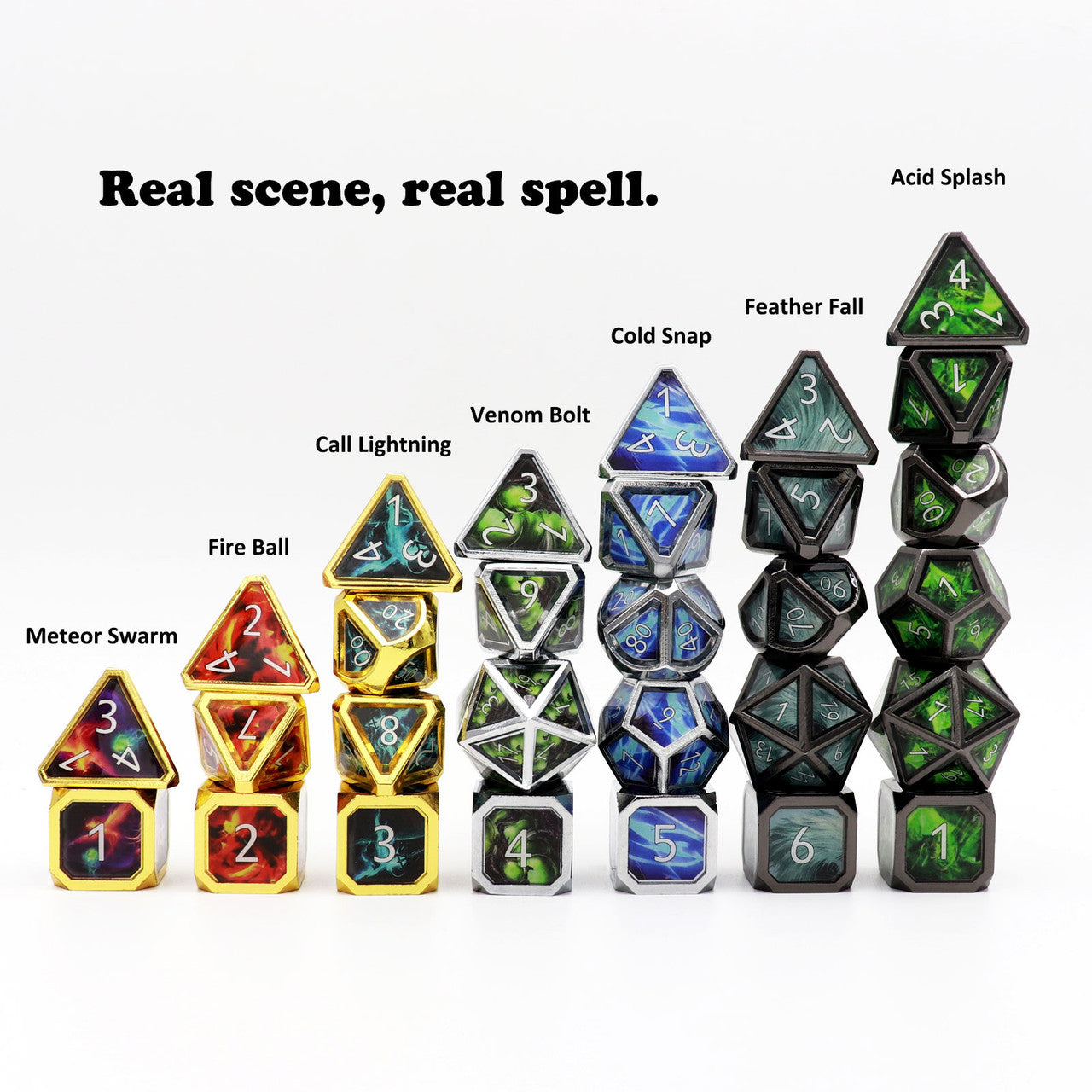 black green metal dice real scene spell dnd 5e