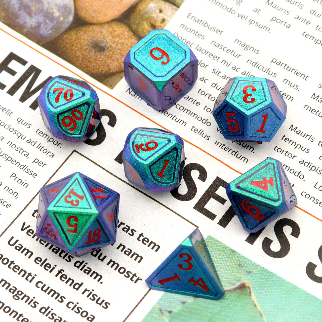 Haxtec Chameleon Metal DND Dice Color Changing Dice-Noble Green Purple Shift Red Numbers