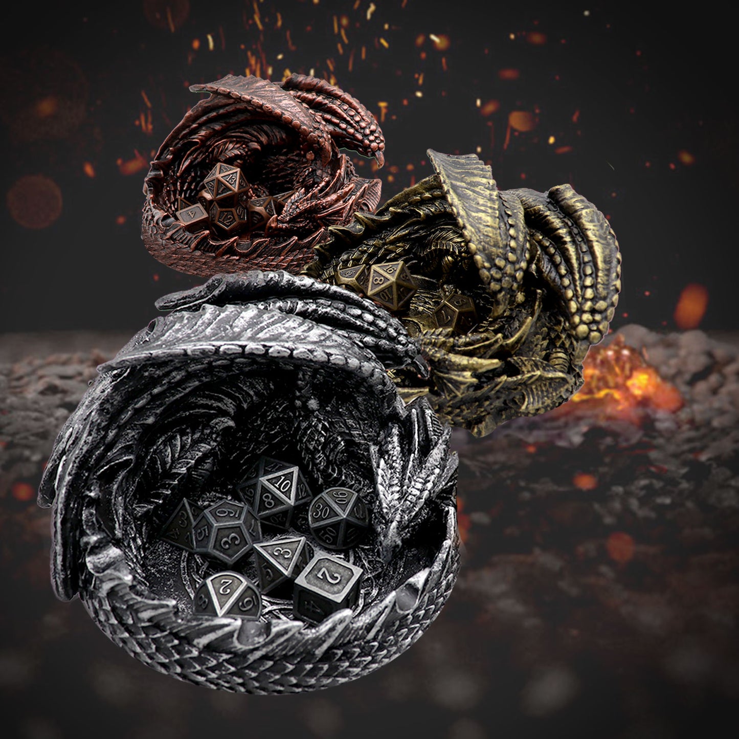 Haxtec Dragon Dice Jail Guardian DND Dice Tray Holder Dungeons and Dragons Accessories Novelty DM RPG Gift Dragon Statue Decor(Antique Silver)