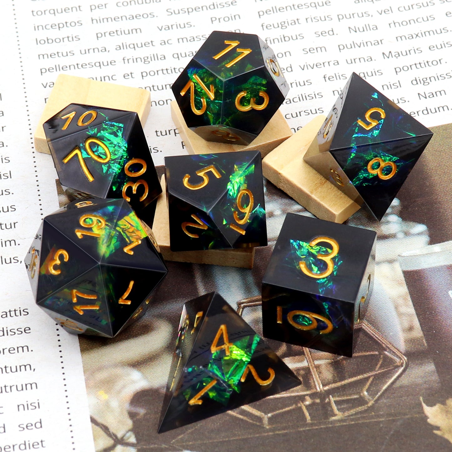 Haxtec Sharp Edge Resin Dice with Dice Case Black Iridecent D&D Dice for RPG Dungeons and Dragons Black Galaxy