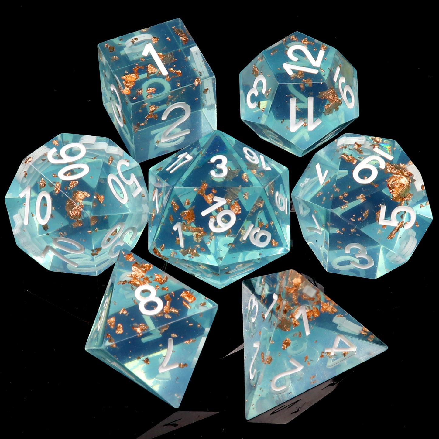 Haxtec DND Dice Set Sharp Edge Resin Dice with Dice Case Teal Rosegold Foil D&D Dice for RPG Role Playing Games Dungeons and Dragons Gift-Sharp Wonderland