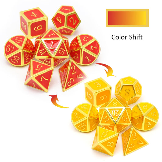 haxtec red yellow color changing metal dice set, metal dnd dice, rpg dice set