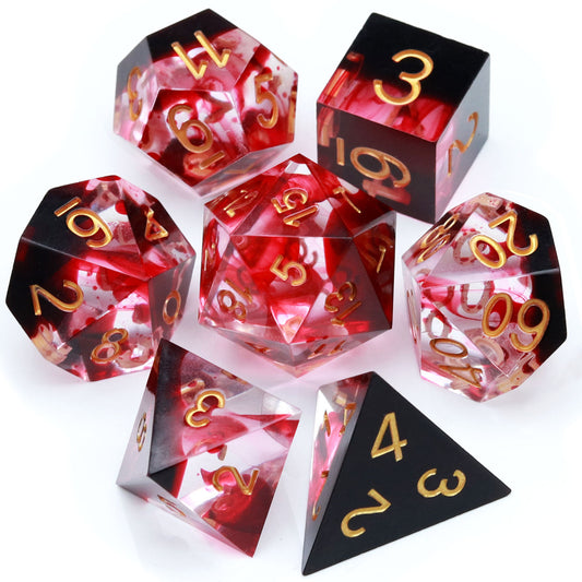 red blood swirl sharp edge dice set with dice case 