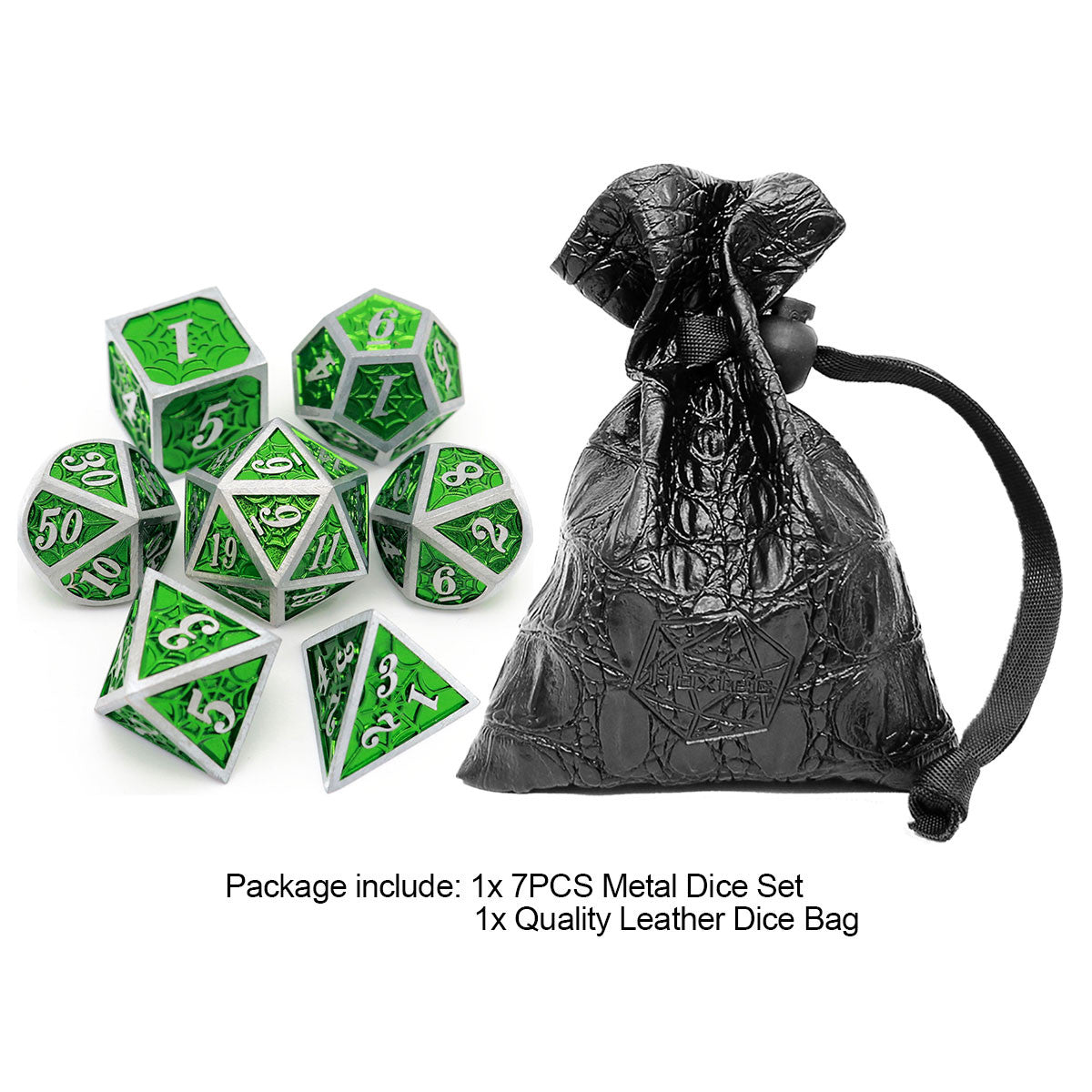Haxtec Raw Green Sharp Metal DND Dice Set