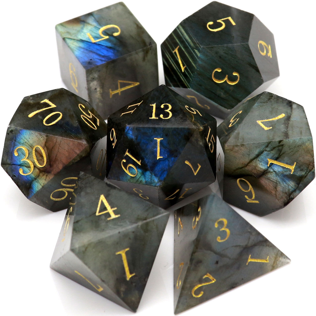 Moon Stone Labradorite Gemstone Dice Set with Premium Dice Case