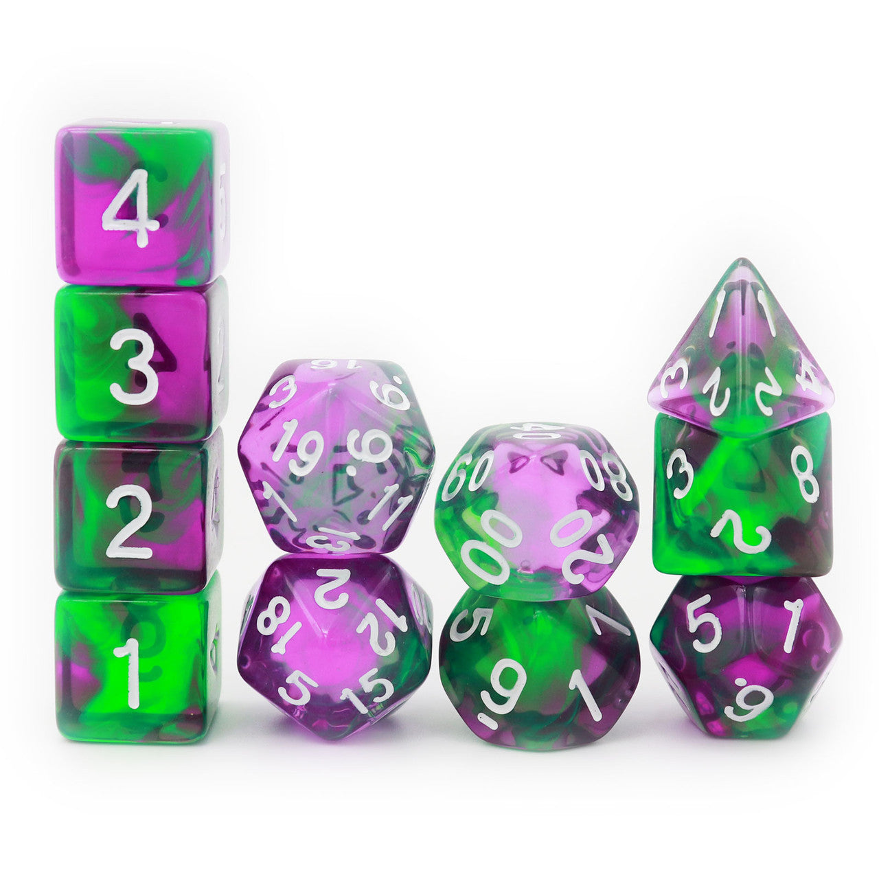 purple green rpg dice set of 11 piece