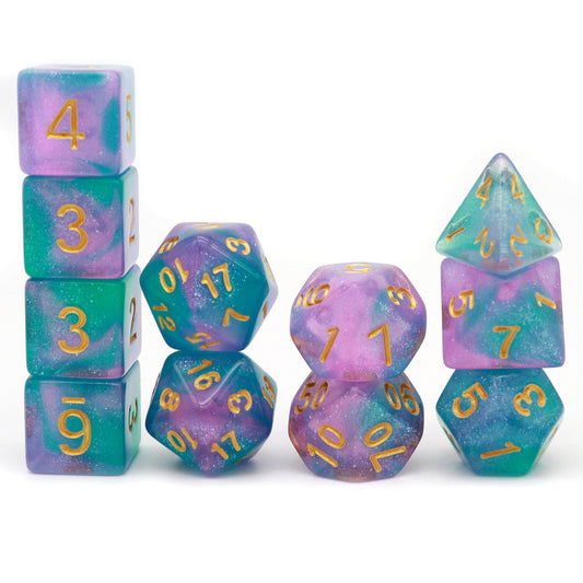 11PCS DND Dice Set Polyhedral D&D Dice for RPGs-Teal Purple Glitter