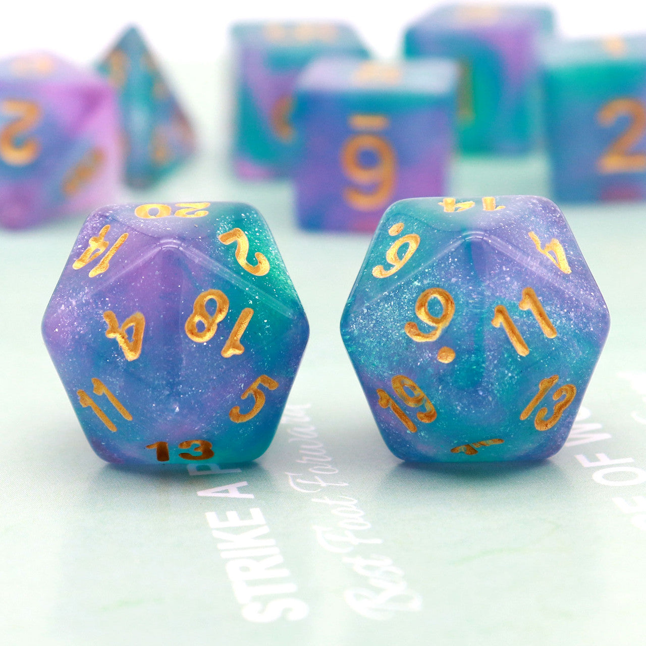 teal purple glitter dice 11 piece