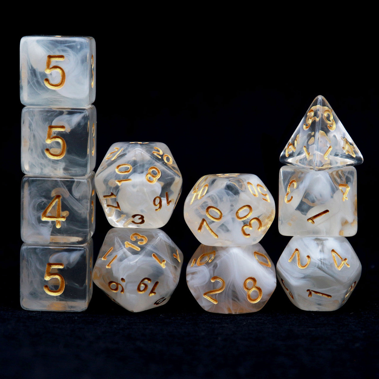 white swirl dice set 11pcs