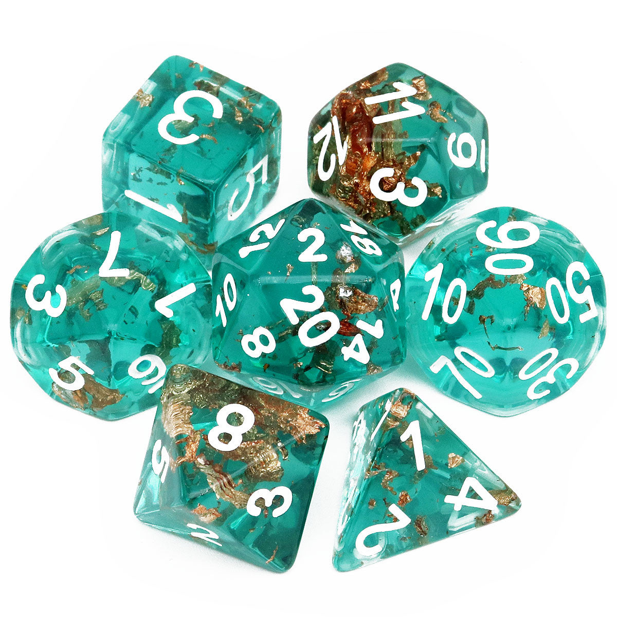 Haxtec Teal Rosegold Foil DND Dice Set-Wonderland