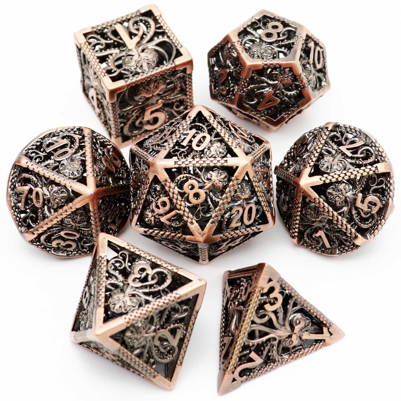 Haxtec Hollow Metal DND Dice Set Octopus Kraken Mind Flayer Dice-Antique Copper