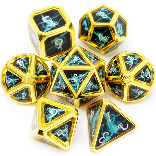 haxtec call lightning spell dice set gold blue real scene dnd dice 5e