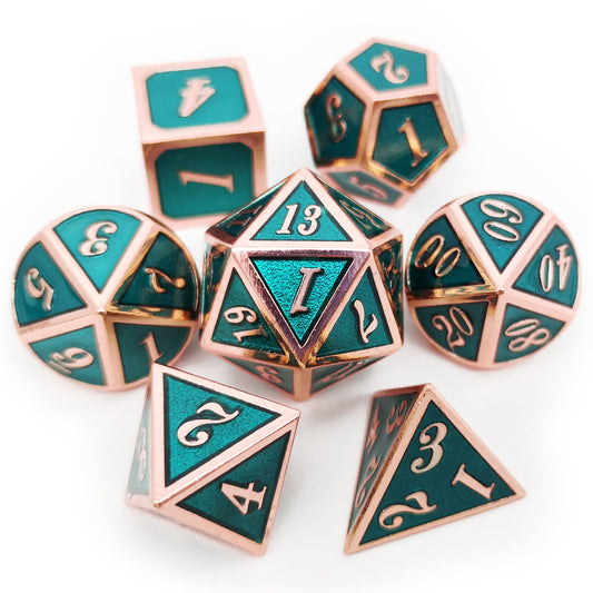 Metal dnd dice set copper teal green