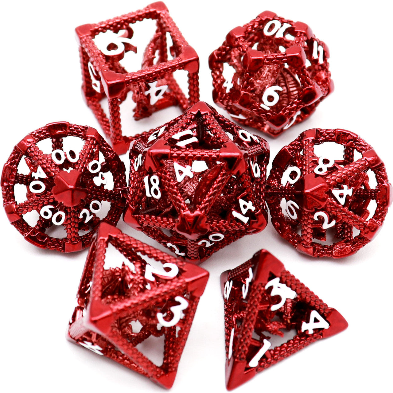 haxtec red hollow metal dnd dice set dragon dice