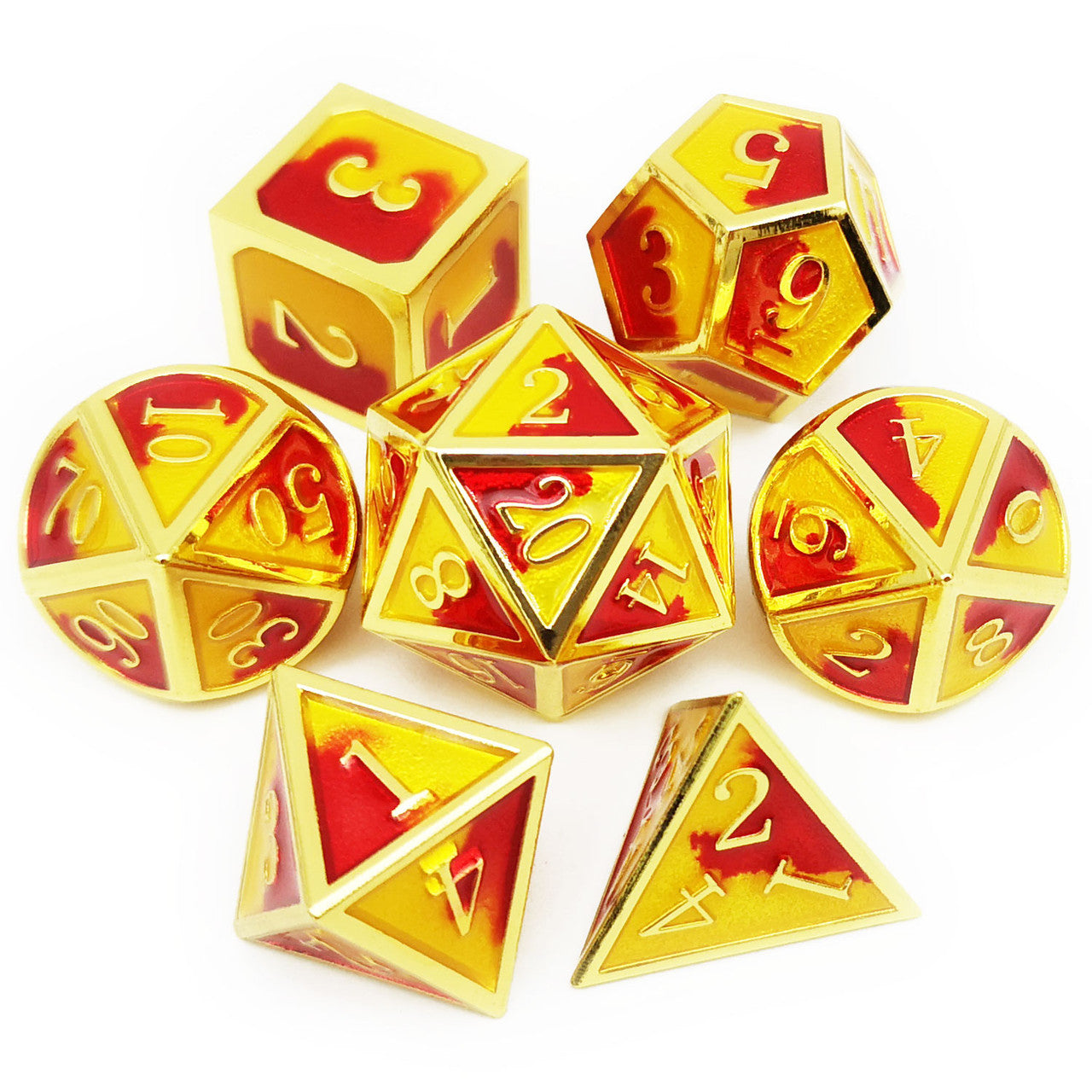 Metal dnd dice set gold inferno