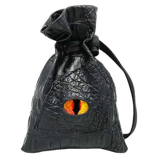 fire eye dice bag, dice bag, leather dice bag