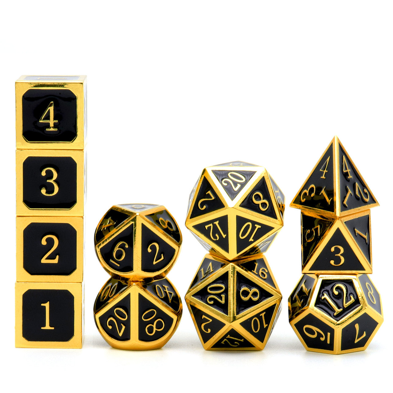 metal dice, dnd dice, gold dice, black dice, dice set, dnd dice