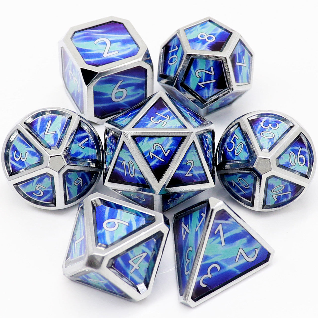 haxtec cold snap spell dnd dice set silver blue purple metal real scene rpg dice