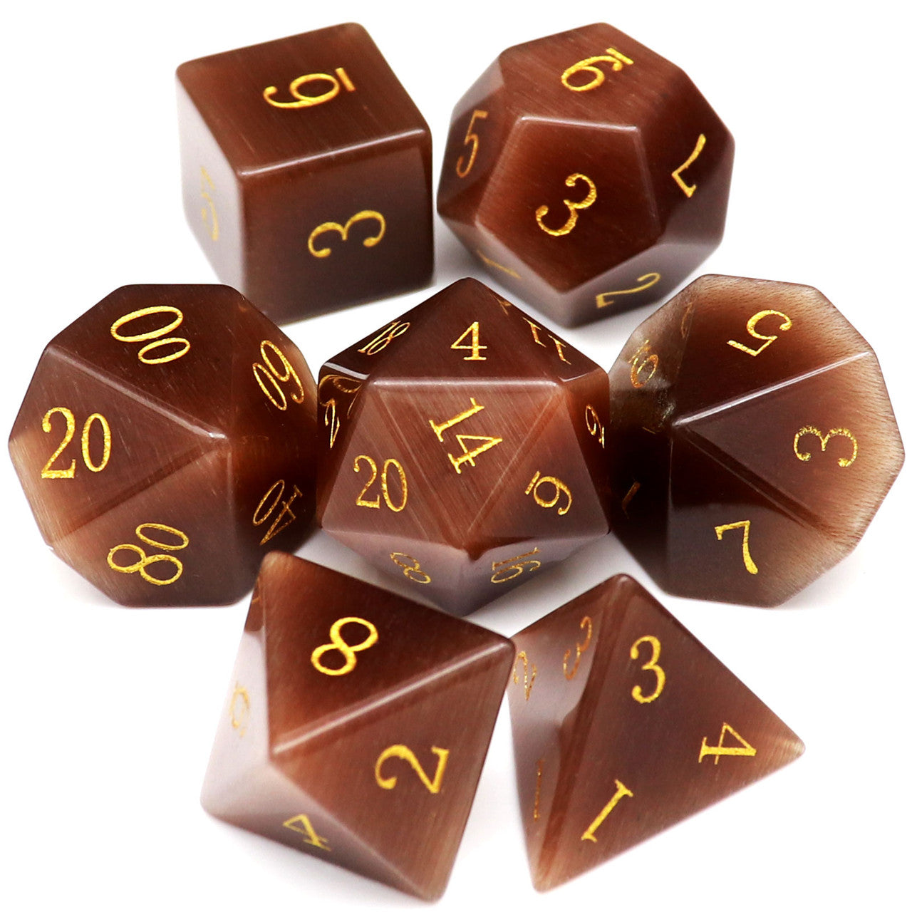coffee cat eye gemstone dice set