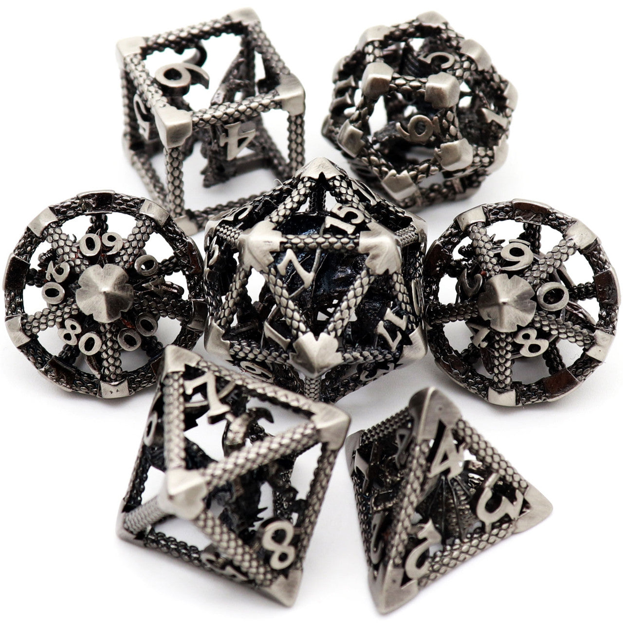 antique iron hollow metal dice dragon