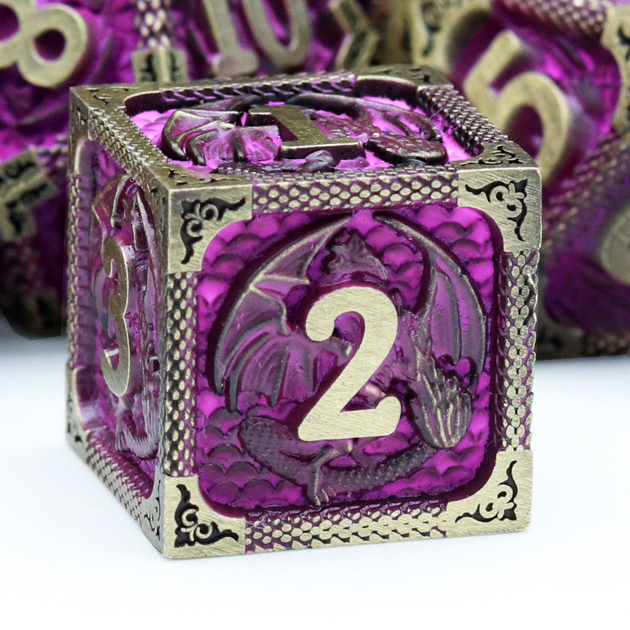 bronze purple metal dnd dice set dragon pattern dragon scale leather dice bag