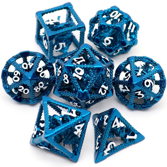 haxtec blue hollow metal dnd dice set flying dragon