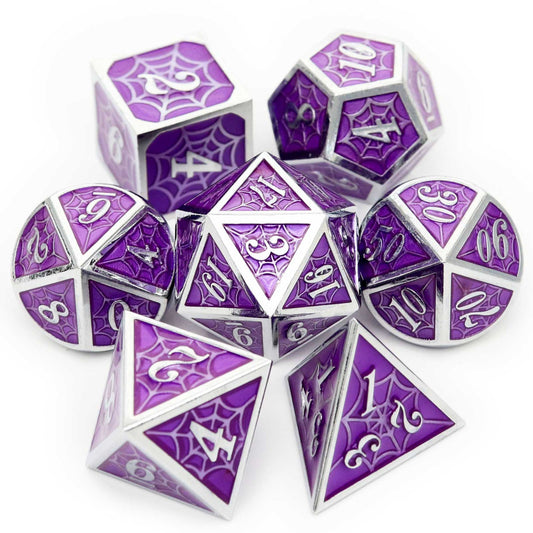 haxtec dice, purple dice, metal dice, purple metal dice, dnd dice, the net dice, net dice