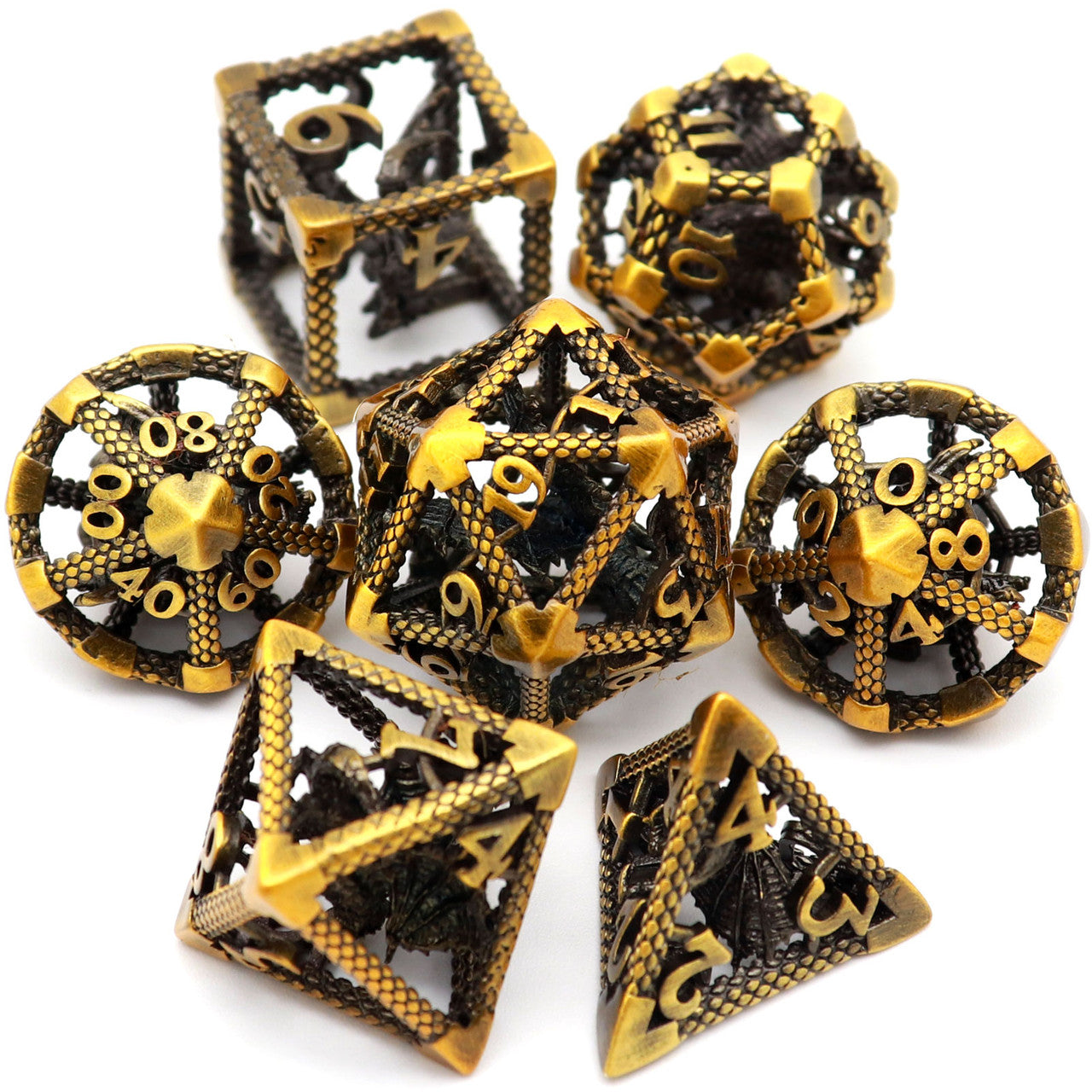 haxtec antique gold hollow metal dnd dice set