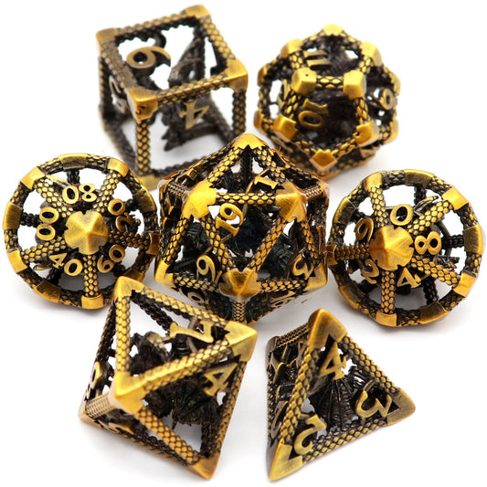 haxtec antique gold hollow metal dnd dice set