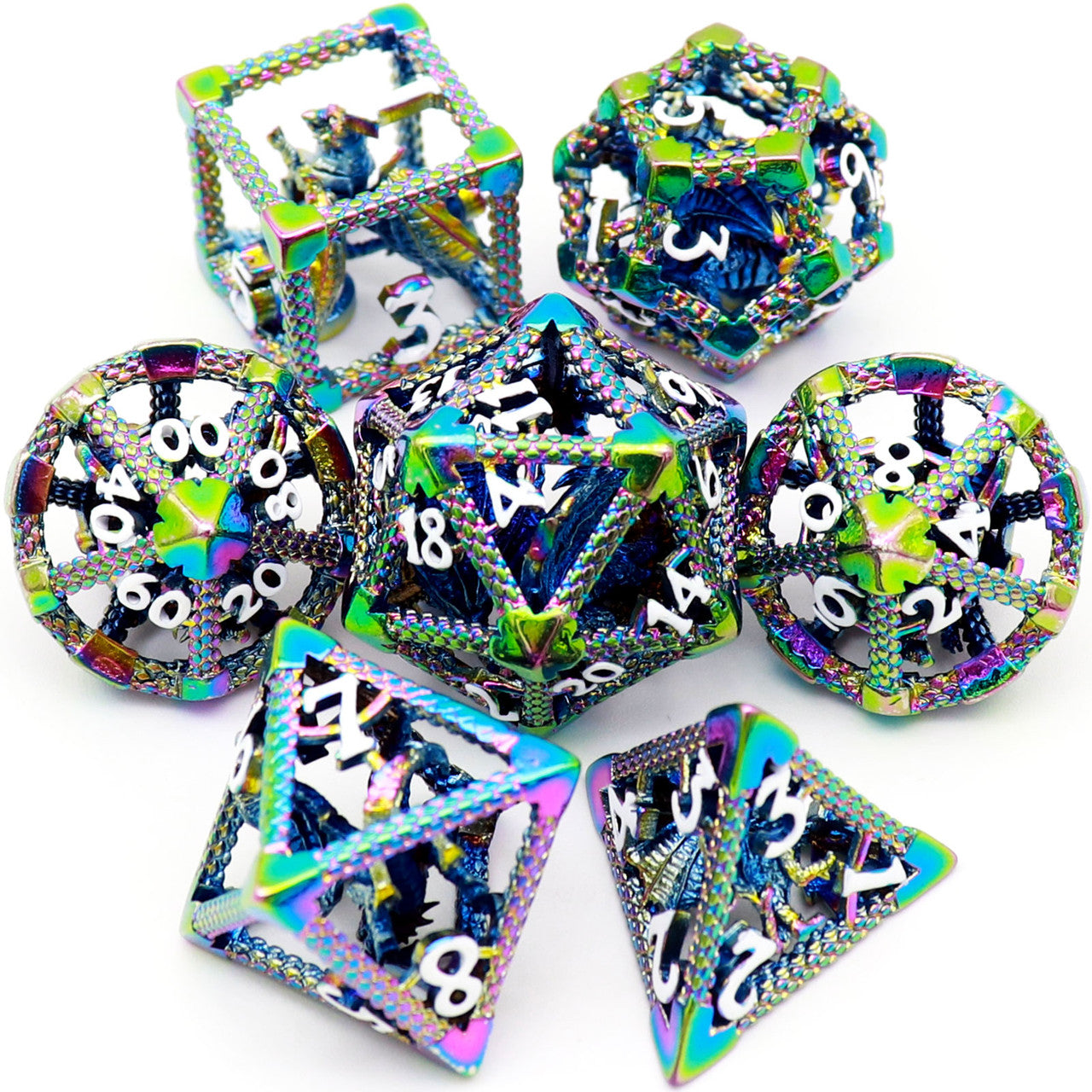 haxtec rainbow metal dnd dice set hollow metal dice