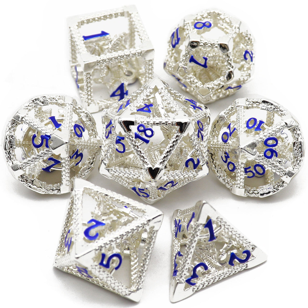 haxtec silver dragon hollow metal dnd dice set