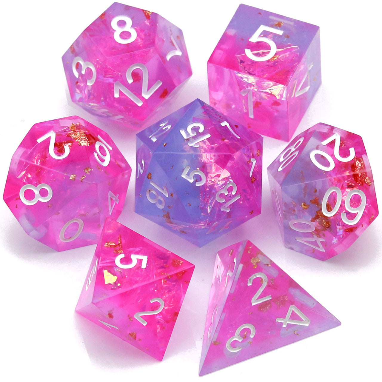 Haxtec Sharp Edge Resin Dice Set Pink Blue Dice With Velvet Dice Vault-Pink Illusion