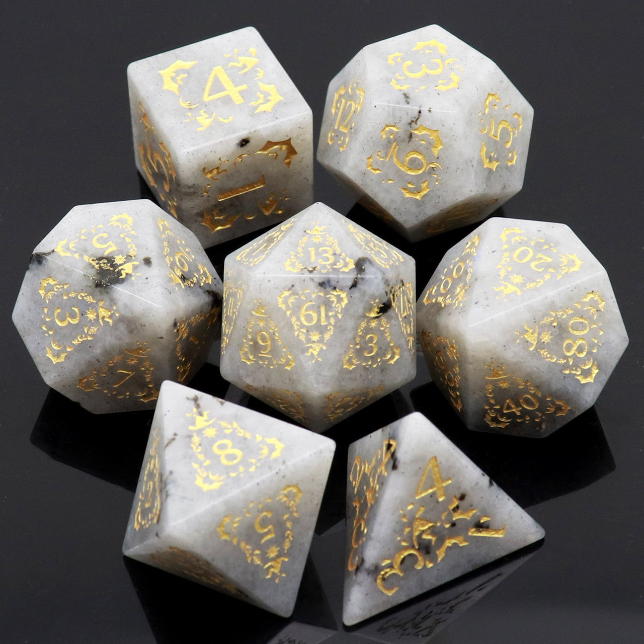 moonstone dice, labradorite dice, gemstone dice,