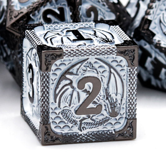 black white metal dnd dice set