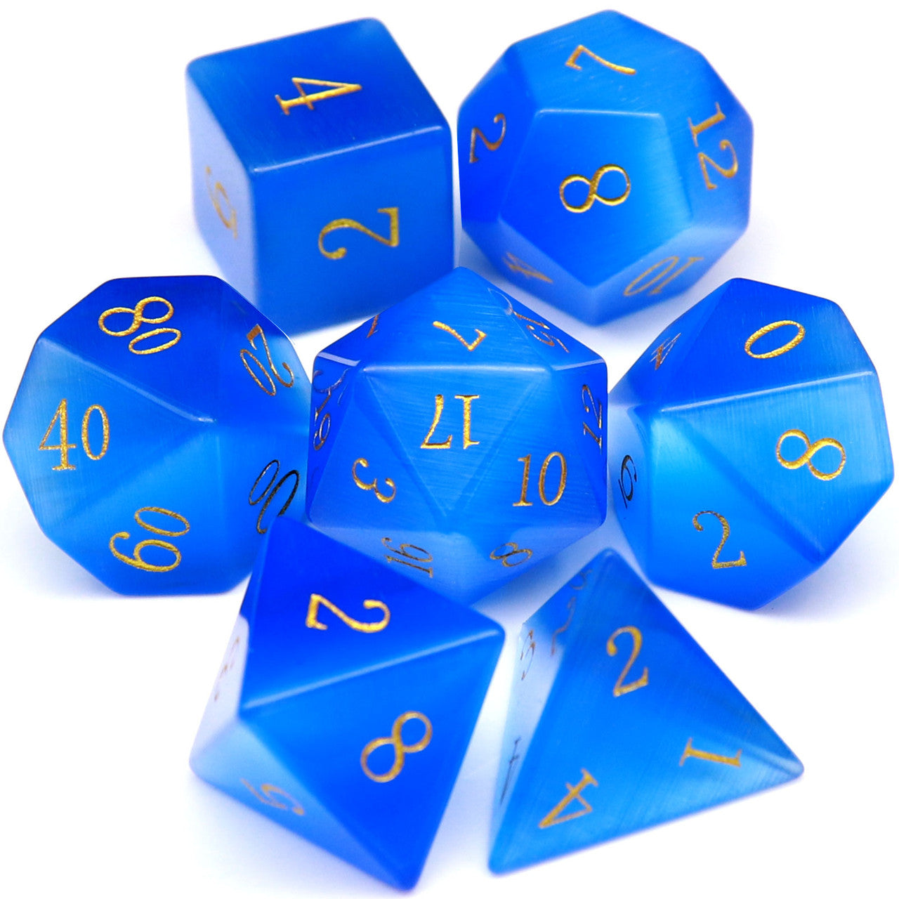 blue cat eye gemstone dnd dice set