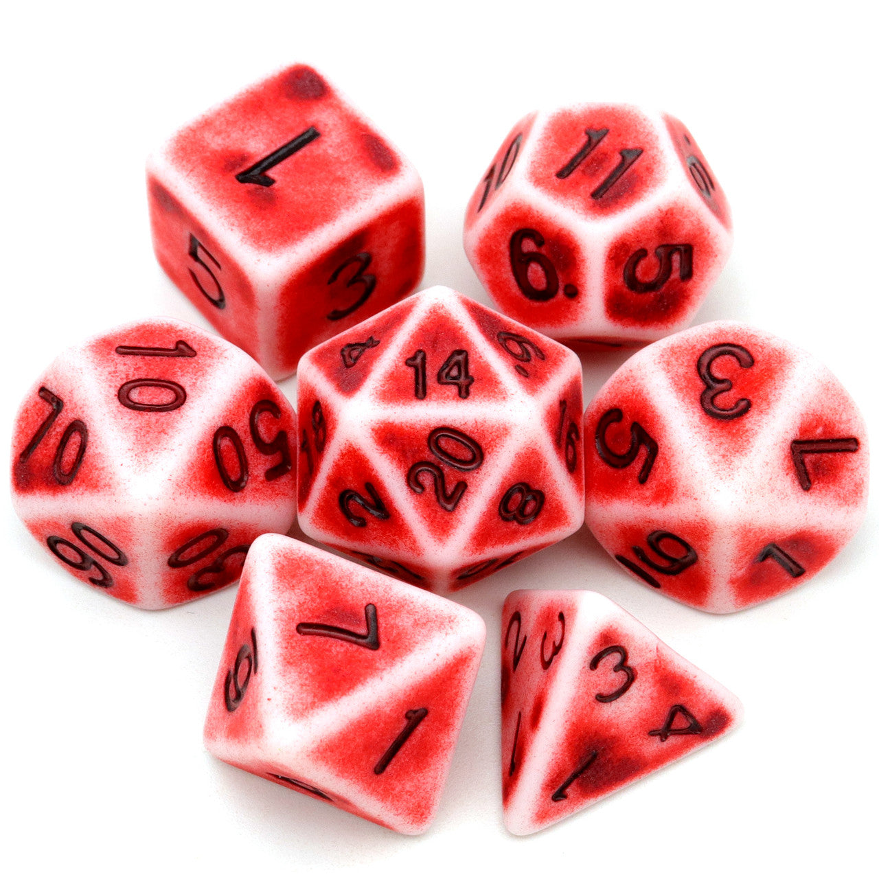 antique dice, ancient dice, red dice, rpg dice, bone dice, polyhedral dice, dice set, dnd dice