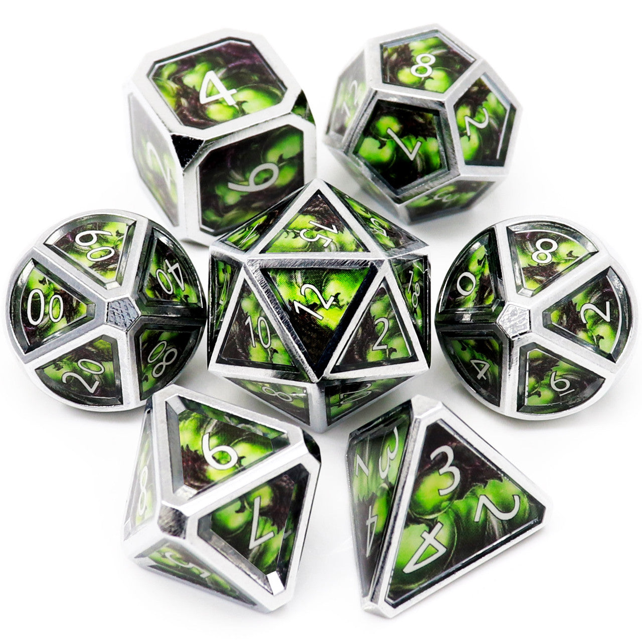 haxtec silver green metal dnd dice set spell real scene venom bolt snake poision dnd 5e
