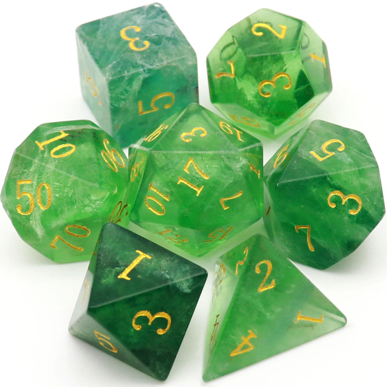 green fluorite dice, green dice, fluorite dice