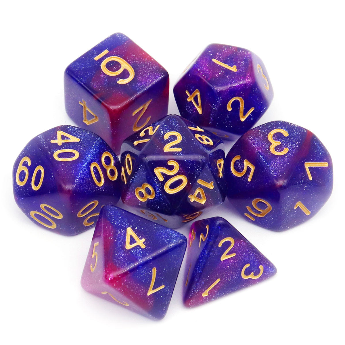 7PCS Nebula Glitter DND Dice Set-Purple Blue Nebula