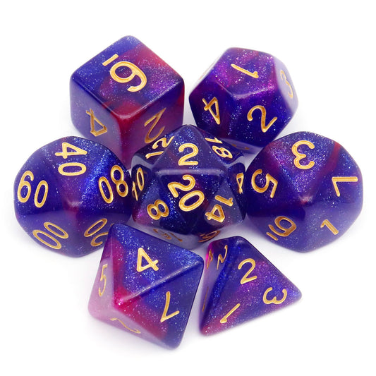 7PCS Nebula Glitter DND Dice Set-Purple Blue Nebula