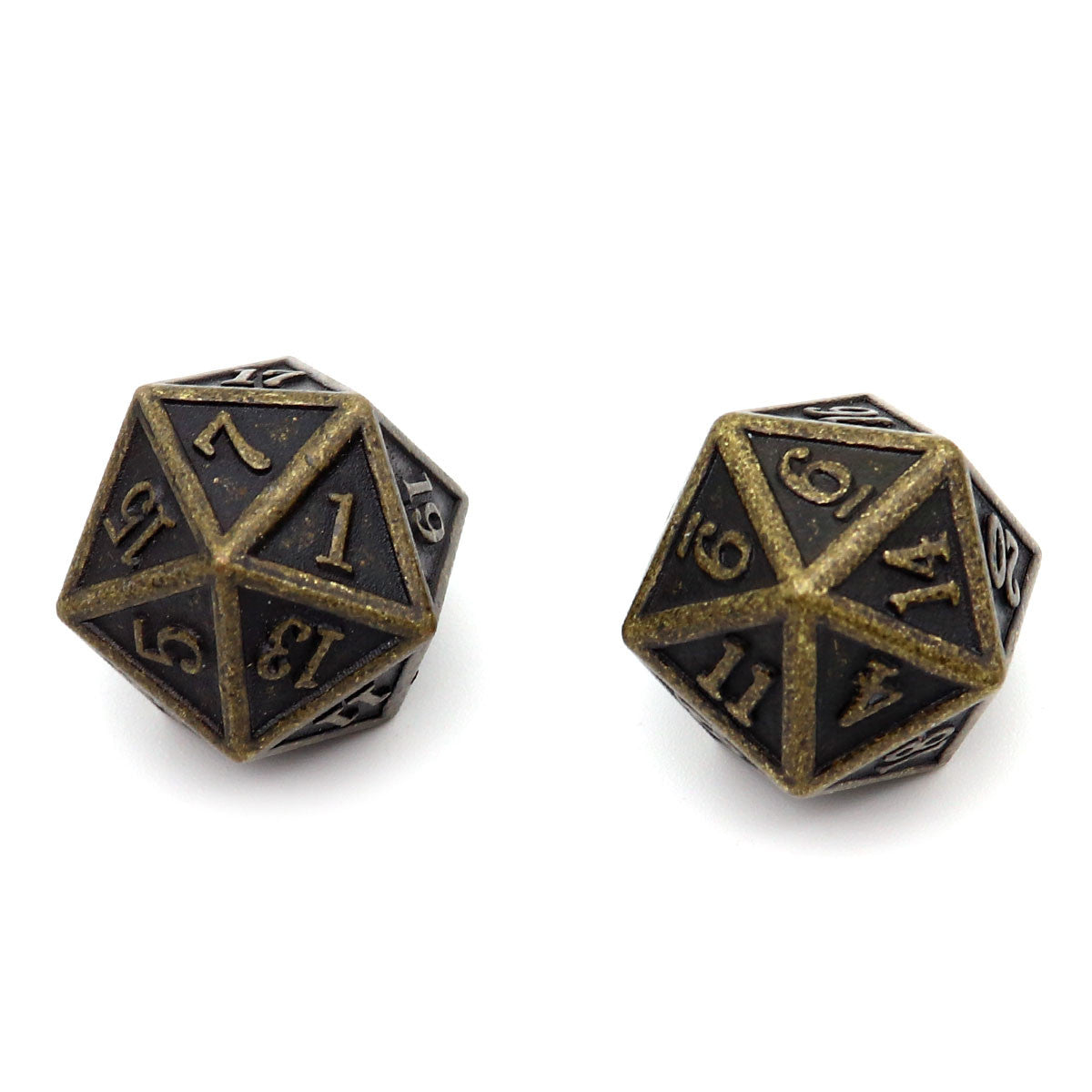 antique dice, bronze dice, metal d20, d20 dice, d20, metal d20 dice