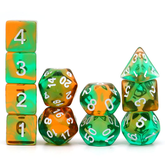 dnd dice,acrylic dice,rpg dice,green dice,dnd dice set,yellow dice,