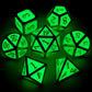 Metal dnd dice set glow in the dark gold glowing green
