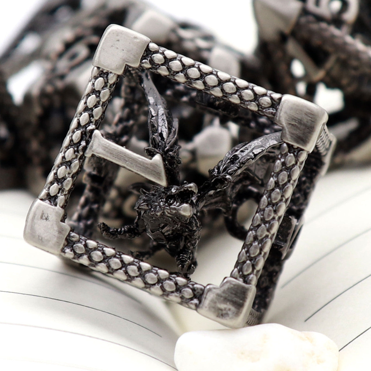 antique iron hollow metal dice dragon