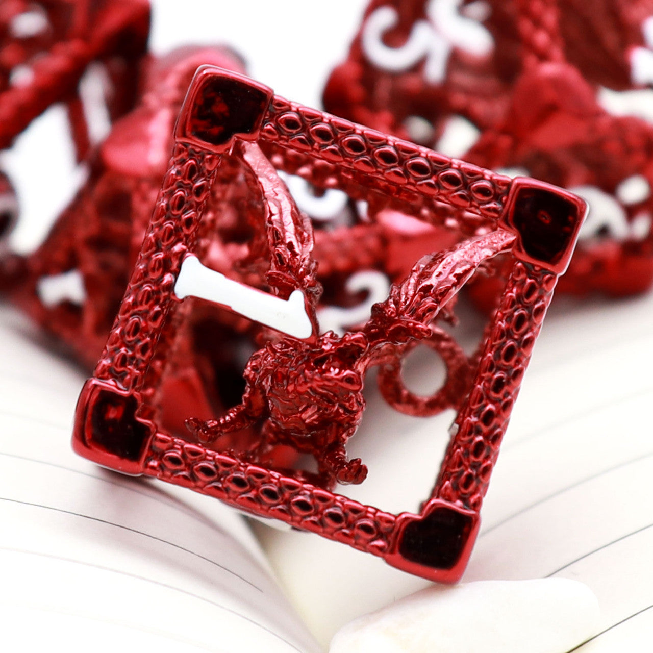 haxtec red hollow metal dnd dice set dragon dice