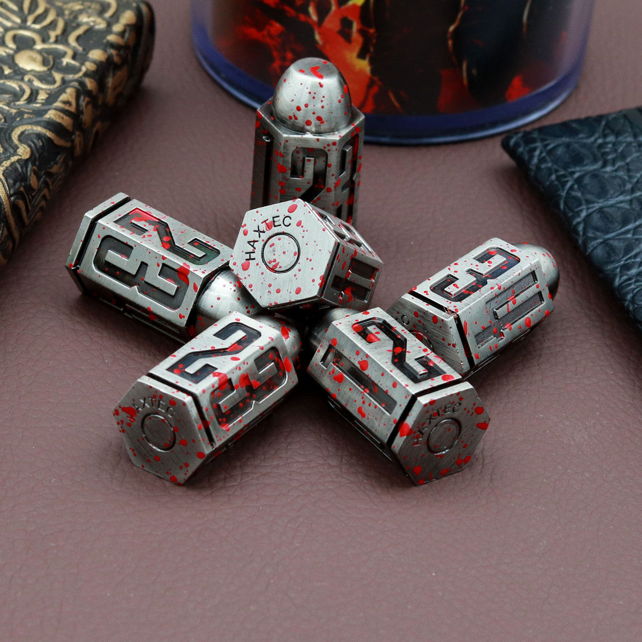 Haxtec Bloodstained Bullet Metal D6 Dice Set Unique Metal 6 Sided Dice for Dungoens and Dragons RPG Gifts-Bloodstained Antiue Iron