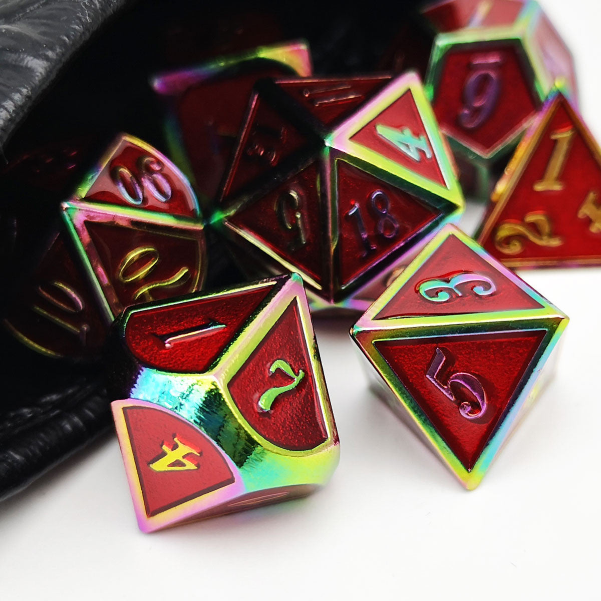 Rainbow Metal DND Dice-Red Rainbow