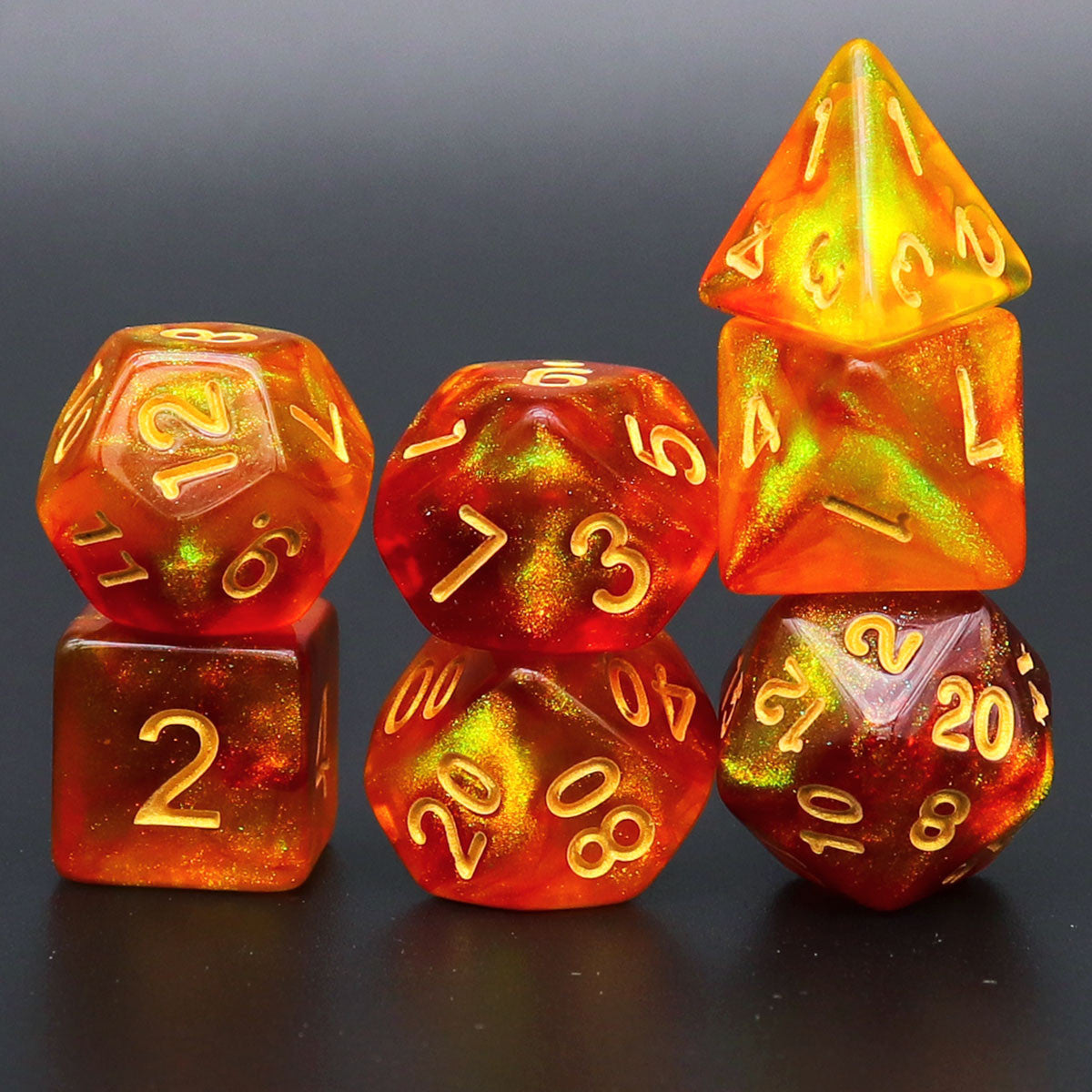 Haxtec Iridescent Glitter DND Dice Set-Red Yellow Glitters(Blood Galaxy)